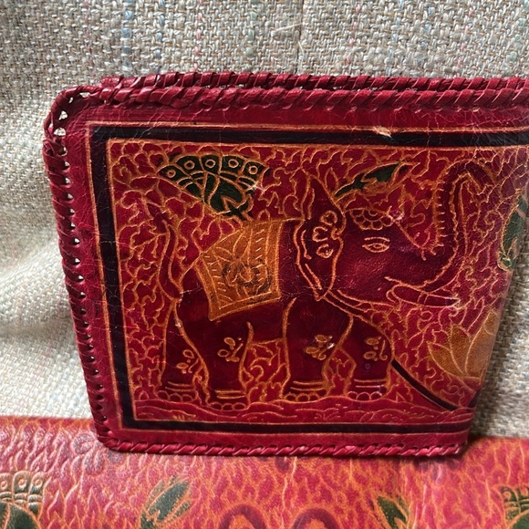 Elephant Print Leather Clutch And Wallet, Matching, Vintage 1990s - Picture 7 of 7